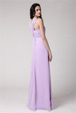 Sheath/Column High Neck Sleeveless Pleats Long Chiffon Bridesmaid Dresses TPP0005790