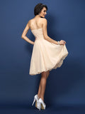 A-Line/Princess Strapless Hand-Made Flower Sleeveless Short Chiffon Bridesmaid Dresses TPP0005782