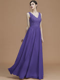 A-Line/Princess V-neck Sleeveless Floor-Length Ruffles Chiffon Bridesmaid Dresses TPP0005747