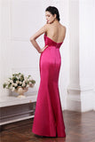 Sheath/Column Sweetheart Sleeveless Pleats Hand-Made Flower Long Elastic Woven Satin Bridesmaid Dresses TPP0005752