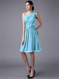 Sheath/Column One-Shoulder Sleeveless Pleats Short Chiffon Bridesmaid Dresses TPP0005846