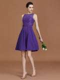 A-Line/Princess Lace Knee-Length Sleeveless Bateau Chiffon Bridesmaid Dresses TPP0005760