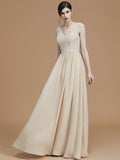 A-Line/Princess V-neck Sleeveless Floor-Length Ruffles Chiffon Bridesmaid Dresses TPP0005747