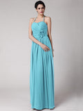 Sheath/Column Halter Sleeveless Hand-Made Flower Long Chiffon Bridesmaid Dresses TPP0005817