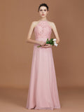 A-Line/Princess Halter Sleeveless Lace Floor-Length Chiffon Bridesmaid Dress TPP0005757