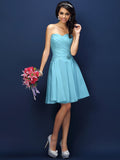 A-Line/Princess Sweetheart Pleats Sleeveless Short Taffeta Bridesmaid Dresses TPP0005783