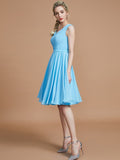 A-Line/Princess V-neck Sleeveless Ruched Short/Mini Chiffon Bridesmaid Dresses TPP0005712