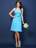 Sheath/Column Halter Bowknot Sleeveless Short Chiffon Bridesmaid Dresses TPP0005707