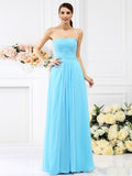 A-Line/Princess Strapless Pleats Sleeveless Long Chiffon Bridesmaid Dresses TPP0005732