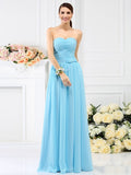 A-Line/Princess Sweetheart Pleats Hand-Made Flower Sleeveless Long Chiffon Bridesmaid Dresses TPP0005765