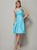 A-Line/Princess Straps Sleeveless Pleats Short Taffeta Bridesmaid Dresses TPP0005769