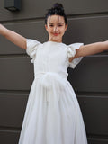 A-Line/Princess Chiffon Ruffles Scoop Short Sleeves Floor-Length Junior/Girls Bridesmaid Dresses TPP0005874