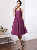 A-Line/Princess Halter Sleeveless Pleats Short Taffeta Bridesmaid Dresses TPP0005709