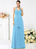 A-Line/Princess Halter Pleats Sleeveless Long Chiffon Bridesmaid Dresses TPP0005727