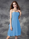 A-line/Princess Strapless Ruffles Sleeveless Short Chiffon Bridesmaid Dresses TPP0005837