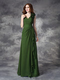 A-line/Princess V-neck Hand-Made Flower Sleeveless Long Chiffon Bridesmaid Dresses TPP0005771