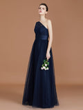 A-line/Princess One-Shoulder Lace Tulle Sleeveless Floor-Length Bridesmaid Dresses TPP0005736