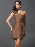 Sheath/Column Strapless Sleeveless Short Taffeta Bridesmaid Dresses TPP0005860