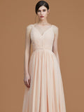 A-Line/Princess V-neck Sleeveless Floor-Length Ruffles Chiffon Bridesmaid Dresses TPP0005792