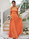 A-Line/Princess Jersey Ruched V-neck Sleeveless Floor-Length Bridesmaid Dresses TPP0005824