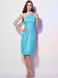 Sheath/Column One-Shoulder Sleeveless Beading Short Chiffon Bridesmaid Dresses TPP0005787