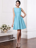 A-Line/Princess Scoop Sleeveless Pleats Short Taffeta Bridesmaid Dresses TPP0005723