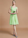 A-Line/Princess V-neck Sleeveless Ruched Short/Mini Chiffon Bridesmaid Dresses TPP0005712