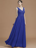 A-Line/Princess V-neck Sleeveless Floor-Length Ruffles Chiffon Bridesmaid Dresses TPP0005747