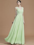 A-Line/Princess V-neck Sleeveless Floor-Length Ruffles Chiffon Bridesmaid Dresses TPP0005747