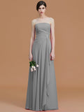 A-Line/Princess Strapless Sleeveless Floor-Length Ruffles Chiffon Bridesmaid Dresses TPP0005756