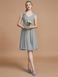 A-Line/Princess V-neck Sleeveless Ruched Short/Mini Chiffon Bridesmaid Dresses TPP0005712