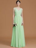 A-Line/Princess V-neck Sleeveless Floor-Length Ruffles Chiffon Bridesmaid Dresses TPP0005792