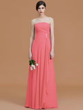 A-Line/Princess Strapless Sleeveless Floor-Length Ruffles Chiffon Bridesmaid Dresses TPP0005756