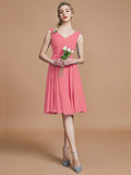 A-Line/Princess V-neck Sleeveless Ruched Short/Mini Chiffon Bridesmaid Dresses TPP0005712