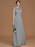 A-Line/Princess Jewel Short Sleeves Floor-Length Lace Chiffon Bridesmaid Dresses TPP0005810