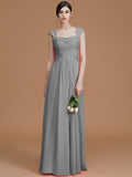 A-Line/Princess Sweetheart Sleeveless Floor-Length Ruched Chiffon Bridesmaid Dresses TPP0005828