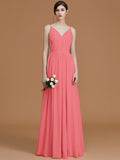 A-Line/Princess V-neck Sleeveless Floor-Length Ruffles Chiffon Bridesmaid Dresses TPP0005792