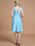 A-Line/Princess V-neck Sleeveless Ruched Short/Mini Chiffon Bridesmaid Dresses TPP0005712