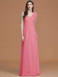 A-Line/Princess One-Shoulder Sleeveless Floor-Length Hand-Made Flower Chiffon Bridesmaid Dresses TPP0005865