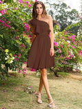 A-Line/Princess One-Shoulder Sleeveless Short Chiffon Bridesmaid Dresses TPP0005775