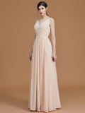 A-Line/Princess V-neck Sleeveless Floor-Length Ruffles Chiffon Bridesmaid Dresses TPP0005792