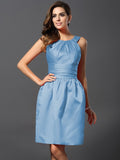 A-Line/Princess Bateau Sleeveless Short Satin Bridesmaid Dresses TPP0005847