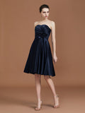 A-Line/Princess Sweetheart Knee-Length Sleeveless Satin Hand-Made Flower Bridesmaid Dresses TPP0005821