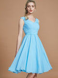 A-Line/Princess V-neck Sleeveless Ruched Short/Mini Chiffon Bridesmaid Dresses TPP0005712