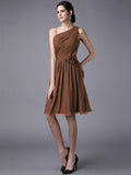 Sheath/Column One-Shoulder Sleeveless Pleats Short Chiffon Bridesmaid Dresses TPP0005846