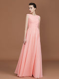 A-Line/Princess V-neck Sleeveless Floor-Length Chiffon Bridesmaid Dress TPP0005758