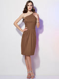 Sheath/Column One-Shoulder Sleeveless Beading Short Chiffon Bridesmaid Dresses TPP0005787