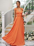 A-Line/Princess Jersey Ruched V-neck Sleeveless Floor-Length Bridesmaid Dresses TPP0005824