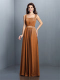 A-Line/Princess Square Pleats Sleeveless Long Chiffon Bridesmaid Dresses TPP0005726