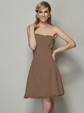 A-Line/Princess Strapless Sleeveless Pleats Applique Short Chiffon Bridesmaid Dresses TPP0005739